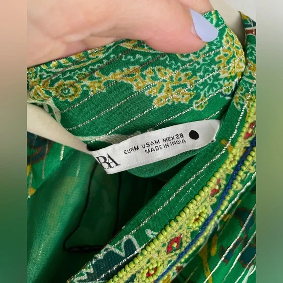 ZARA Printed Shimmery Midi Kaftan Dress in Kelly Green Women’s Size Medium NWT - Picture 13 of 13